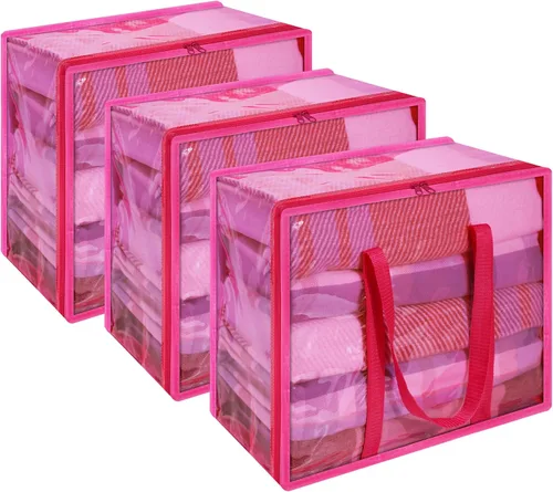Vista 8 de Vieshful Bolsa de almacenamiento de ropa transparente verde de 40 litros, organizador de ropa colorido con cremallera, bolsa de almacenamiento