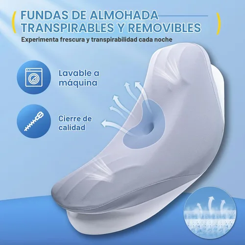 Vista 6 de Almohada cervical para aliviar el dolor de cuello, almohada de espuma viscoelástica de alta densidad 60D con soporte ergonómico de 5 zonas, cubierta