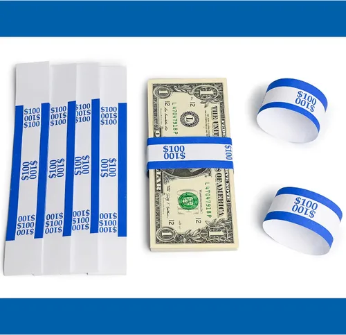 Vista 5 de L LIKED 100 correas de moneda bandas de dinero - Autosellado (azul $100) Envoltorios de billetes, 100 PC, papel kraft, para bancos, minoristas