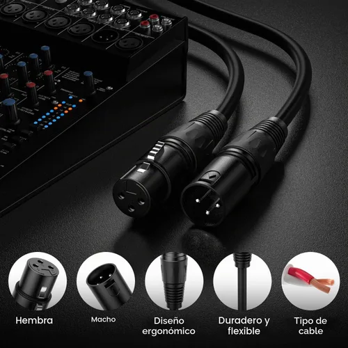 Vista 2 de Cable XLR de 1.5 pies, 6 unidades, cables de micrófono, cable de altavoz de micrófono equilibrado de alta calidad con cable XLR macho a hembra DMX