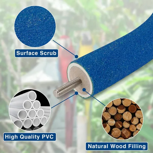 Vista 4 de Rypet Percha para Loros de Superficie Rugosa - Perchas de Arena de Cuarzo para Jaula de Pájaros para Pequeños Periquitos, Cacatúas, Conures