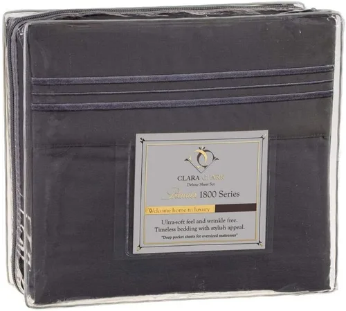 Vista 3 de Clara Clark A Premier 1800 Collection - Juego de sábanas de 6 piezas con fundas de almohada adicionales, tamaño Queen, gris piedra carbón
