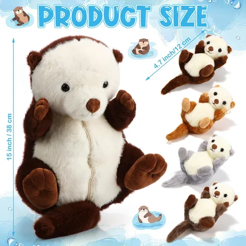 Vista 2 de Shappy 5 Piezas Animales de Peluche de Nutria Marina Grande Mamá Nutria Marina de Peluche con 4 Lindos Bebés en su Vientre con Cremallera Peluches