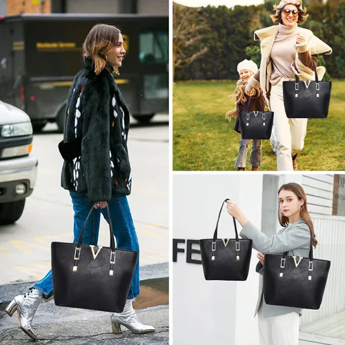 Vista 2 de Montana West Bolso de mano para mujer bolso de hombro de cuero vegano tamaño grande y mediano juego de 2 monederos