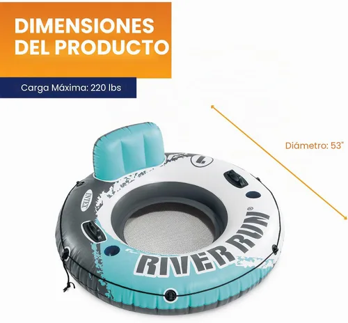 Vista 3 de INTEX 56825EP River Run 1 - Salón flotante inflable: respaldo cómodo, portavasos integrados, asas de agarre duraderas, cuerda de agarre completa