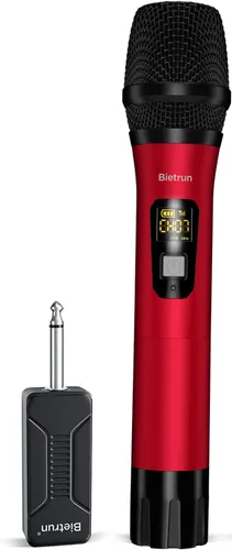 Vista 9 de Bietrun - Micrófono inalámbrico, micrófono dinámico con receptor recargable, conexión automática, diseño de todo metal, rango de 160 pies, micrófono