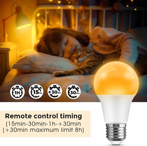 Vista 6 de L LOHAS LED Bombillas LED, Bombilla de Luz Ámbar para Ayuda del Sueño, A19 9W (Equivalente a 60 Vatios), Bloqueo de Luz Azul, Bombillas Regulables