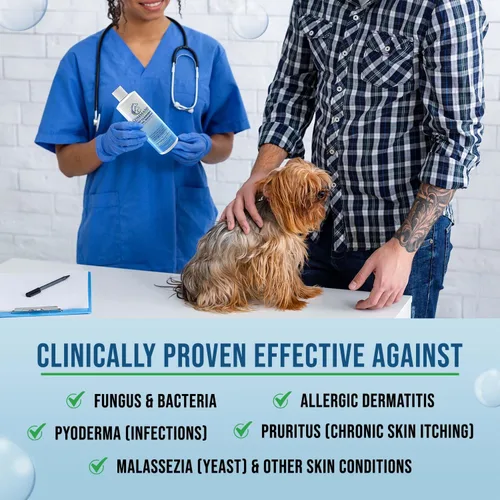 Vista 3 de Champú medicado hipoalergénico para perros con ácido salicílico, piel y cabello sensibles, con picazón y lavado y eliminador de olores (4 onzas)