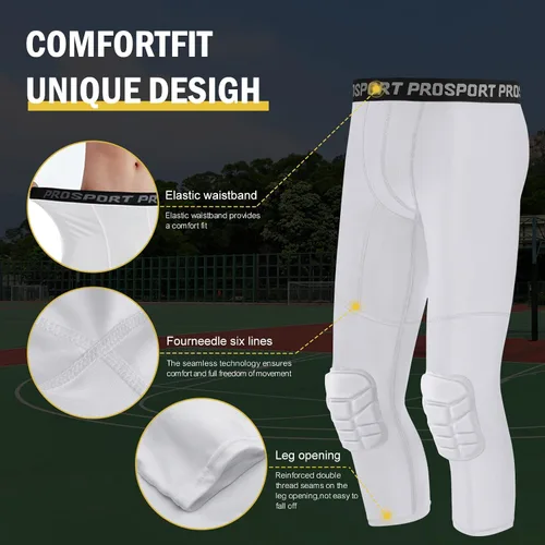 Vista 20 de Paquete de 2 pantalones de baloncesto para hombre con rodilleras 3/4 capri acolchadas, mallas de compresión deportivas, capa base atlética