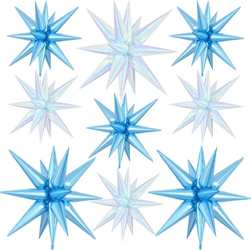 Vista 33 de 9 piezas de globos de estrella beige, grandes globos de papel de aluminio en forma de estrella en explosión, globos de Mylar en punta color crema