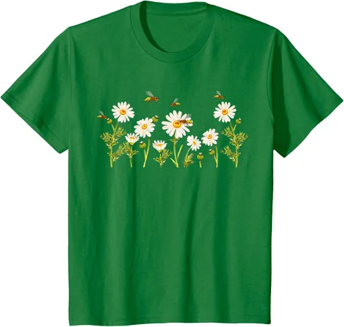 Vista 35 de Marguerites Daisy - Camiseta de verano con margaritas de jardín de flores, Negro, S