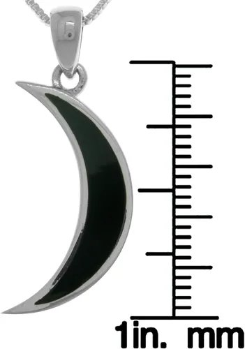 Vista 2 de Collar con colgante de luna creciente oscura de plata de ley de 18 pulgadas de ónix negro creado, Plata esterlina, ónix sintético