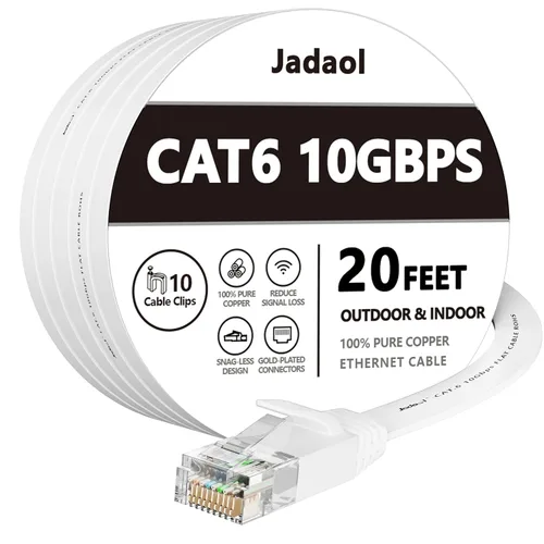 Vista 56 de Cable Ethernet Cat 6 de 1 pie (paquete de 6), para exteriores e interiores, compatible con red Cat7 de 10 Gbps, cable de conexión LAN plano