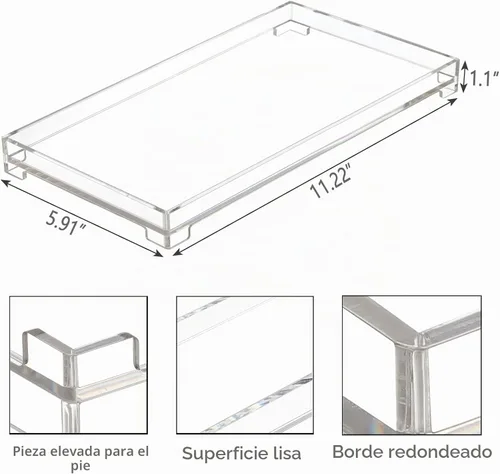 Vista 5 de Bandeja de baño de acrílico transparente rectangular organizador decorativo, grande Large-claro