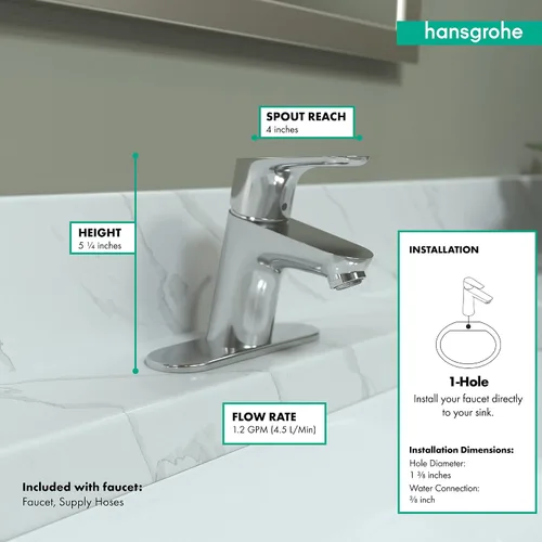 Vista 5 de hansgrohe Focus Modern Upgrade - Grifo para lavabo de baño de 1 manija y 1 manija de 15 pulgadas de alto, color cromado, 04510000, 0.375