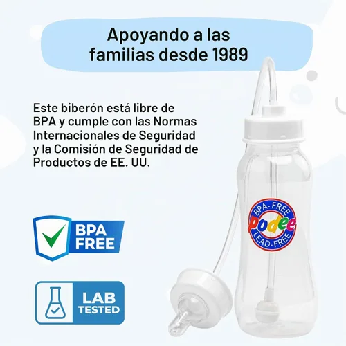 Vista 4 de Podee - Botella manos libres para bebé, sistema de alimentación anti-cólicos, Multicolor