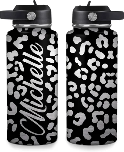 Vista 7 de Hyturtle Botella de agua personalizada de leopardo, botella de acero inoxidable aislada con tapa a prueba de fugas, 18 onzas, 32 onzas, regalo
