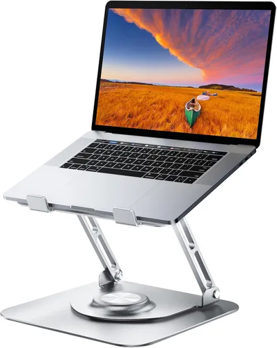 Vista 12 de JOYEKY Soporte para computadora portátil para escritorio, soporte de computadora ajustable con base giratoria de 360°, elevador ergonómico