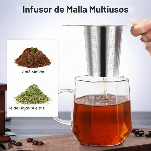 Vista 6 de IPOW Filtro de Café Reutilizable de Acero Inoxidable, Colador para Cafetera Sin Papel, Cesta de Doble Malla Fina para Té Suelto y Café Molido, Tapa