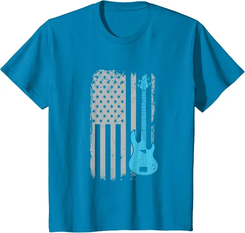 Vista 41 de Electric Bass Guitar Player American Flag Musician T-Shirt Asphalt Grey