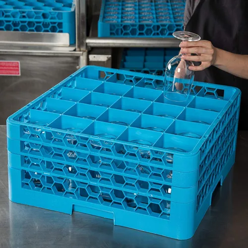 Vista 5 de Carlisle FoodService Products OptiClean Estante de Plástico con 25 Compartimentos para Vasos Divididos, Azul, 8.72