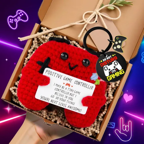 Vista 8 de Regalos para jugadores, controlador de juego de ganchillo positivo y llavero inspirador, idea de regalo única para adolescentes, juego de regalo