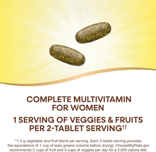 Vista 3 de Nature's Way Alive! Women's Garden Goodness Multivitamínico completo, 1 porción de verduras y frutas por porción de 2 tabletas, con col rizada