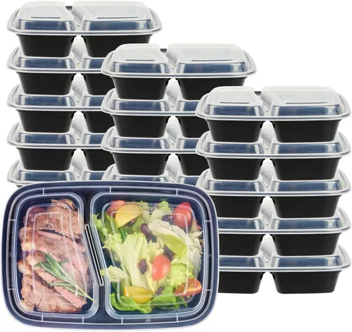 Vista 2 de Asporto - Cajas para llevar con compartimentos de 32 onzas, 50 recipientes para preparar comidas para microondas, 2 compartimentos, con tapas