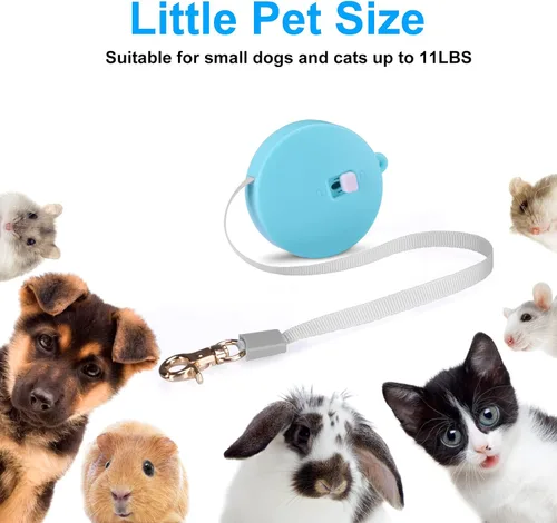 Vista 4 de Correa retráctil para perros pequeños y gatos de hasta 11 libras con cinta de nailon fuerte antitirones de 6.5 pies, manos libres, mini correa Azul