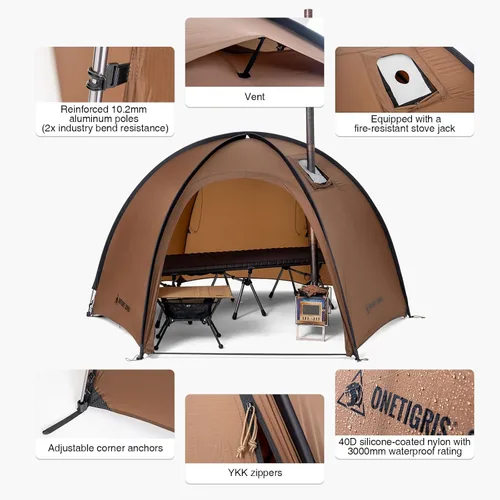 Vista 6 de OneTigris Coco NEST - Tienda de campaña individual caliente con gato de estufa, tienda de campaña de cúpula independiente con malla