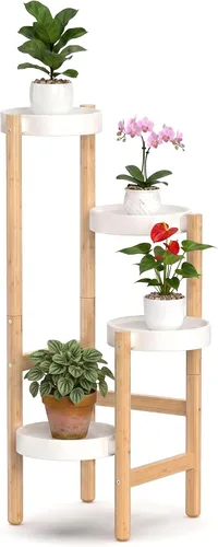 Vista 10 de APRTAT Soporte de bambú para plantas de interior, soporte de almacenamiento de plantas de 2 niveles de altura para múltiples plantas, estante