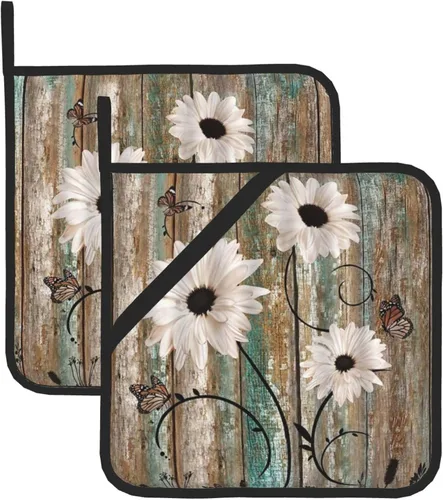 Vista 12 de Paquete de 2 soportes para macetas rústicas de margaritas con bucles para colgar, juego de agarraderas para decoración de concurso, encimera