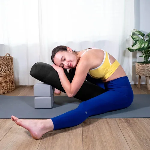 Vista 6 de Sol Living Rectangular Yoga Bolster Meditation Pillow, Extra Firm Cotton Negro