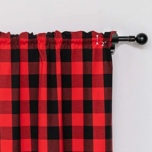 Vista 181 de Cenefas de cortina para ventana de 16 pulgadas de largo, 2 paneles de cuadros búfalo, cortinas pequeñas con bolsillo para barra, estilo clásico
