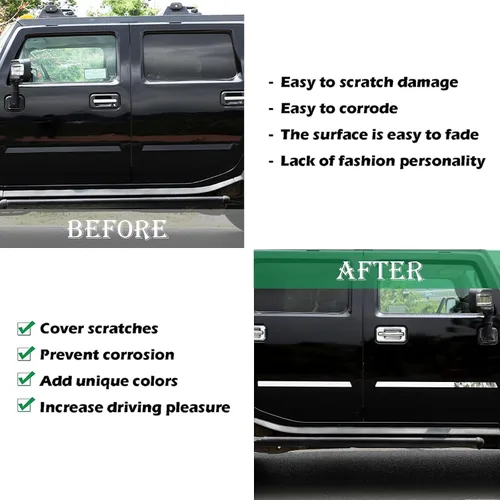 Vista 2 de Protector de puerta de moldura lateral para Hummer H2 2003-2009, kit de moldura de cuerpo de acero inoxidable
