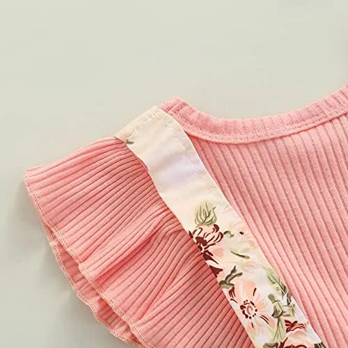 Vista 4 de Socutebabe Traje de bebé niña con estampado floral, vestido para recién nacido, con volantes, lindo traje de verano y diadema