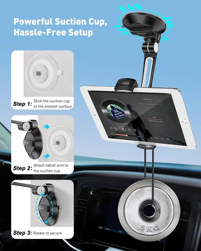 Vista 7 de AboveTEK Soporte de succión para iPad, soporte para tableta de teléfono con ventosa para tableta de 4 a 11 pulgadas, tableta, teléfono, iPad Negro