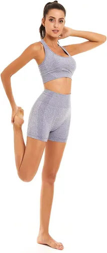 Vista 6 de Toplook Conjunto deportivo de 2 piezas para mujer, sin costuras para yoga, entrenamiento, gimnasio pantalones cortos y brasier deportivo