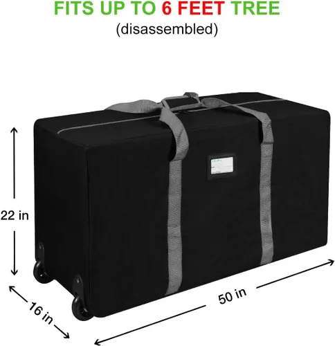 Vista 6 de ProPik Bolsa de almacenamiento rodante para árbol de Navidad, se adapta a árboles de vacaciones desmontados de hasta 7.5 pies de alto, 22" x 16" x