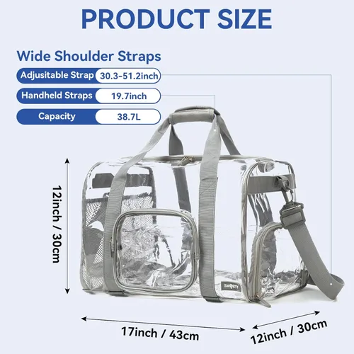 Vista 2 de Bolsa de lona transparente grande y resistente con compartimento para zapatos, bolsa de gimnasio transparente aprobada por estadios con correa