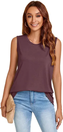 Vista 4 de JOELLYUS Camisetas sin mangas para mujer, estilo casual, cuello redondo, sin mangas, ajuste holgado, camisetas tipo túnica básicas