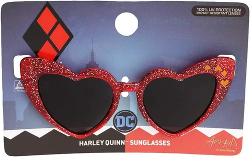 Vista 2 de Sun-Staches DC Comics - Lentes de sol oficiales Harley Quinn UV400 accesorio para disfraz en forma de corazón Talla única