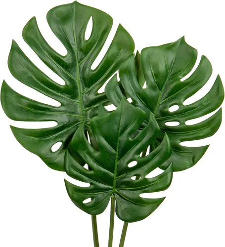 Vista 8 de DILATATA Hojas Artificiales de Monstera con Tallos de 28", Hojas Tropicales de Imitación Otoñales Falsas de Seda Naranja Monstera, Ramas de Palma