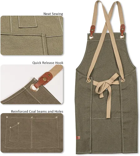 Vista 2 de MT WORLD Delantal de lona para hombre, delantales de cocina personalizados para hombres, delantal de cocina bordado, delantal de chef