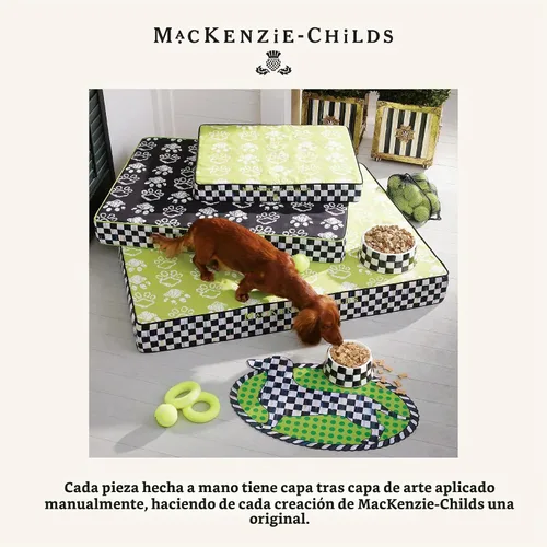 Vista 6 de MACKENZIE-CHILDS - Plato esmaltado para mascotas, pequeño, a cuadros cortesanos en blanco y negro Cuenco decorativo para gatos y perros