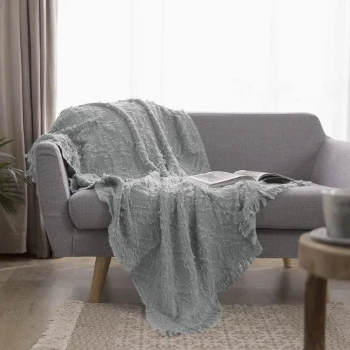 Vista 13 de Simple&Opulence Manta de 100 % algodón para cama, sofá, manta tejida geométrica bohemia con borlas, suave, ligera, transpirable, decoración de Marrón