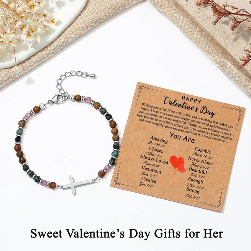 Vista 4 de TONY & SANDY Pulsera de cruz cristiana para mujer, regalo de San Valentín para ella, regalo de confirmación de bautismo, Pascua, regalo único