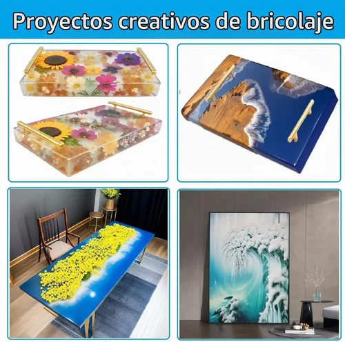 Vista 7 de Moldes de silicona de resina rectangular grande de 16 x 12 pulgadas, molde de silicona de resina epoxi para mesa de café de río, tablas de cortar