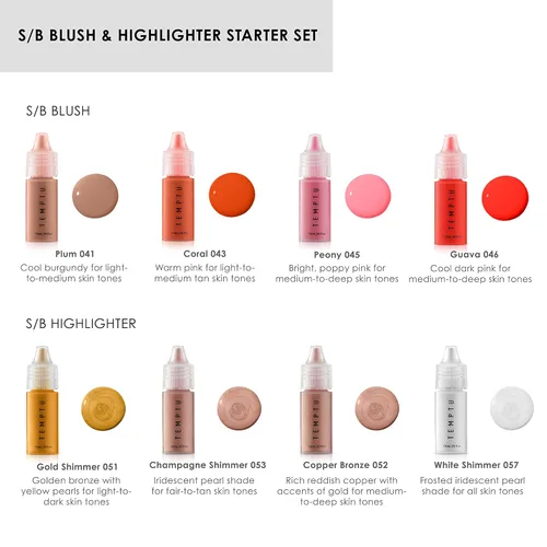Vista 2 de TEMPTU S/B Airbrush Blush & Highlighter Starter Set: Maquillaje de larga duración, fórmula para construir rocío ilumina la tez, todo tipo de piel, 8