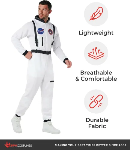 Vista 7 de Morph, Disfraz de astronauta para hombre, traje espacial, disfraces de Blanco